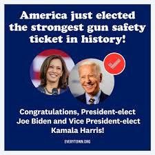 A congratulatory image for gun safety under President Biden