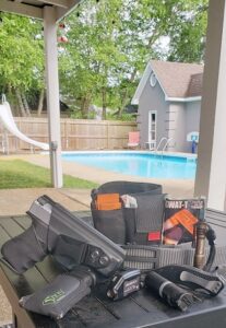 Firearms on an outdoor table