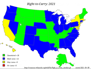 A US map showing where guns are allowed