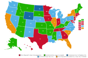 A map of the US detailing gun laws in each state